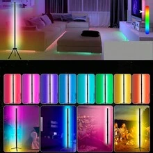 RGB LED Corner Floor Lamp, Smart RGB LED Corner Lamp With Remote Control, Corner Light With Music Sync, RGB Floor Lamp With DIY Colors For Living Room Bedroom Gaming Room, USB Charger (Not Adapter) - 黑色 - 查看 9