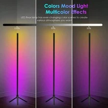 RGB LED Corner Floor Lamp, Smart RGB LED Corner Lamp With Remote Control, Corner Light With Music Sync, RGB Floor Lamp With DIY Colors For Living Room Bedroom Gaming Room, USB Charger (Not Adapter) - 黑色 - 查看 6