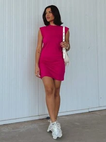 Women's Blogger Raglan Dress Cotton Short Comfort - Màu Hồng Tươi - Xem 4