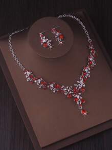 Luxury Bride Jewelry Set: Crystal Water Drop Necklace & Earrings In Purple, Blue, Red - Wedding Dress, Formal Gown, Stage Performance Accessory