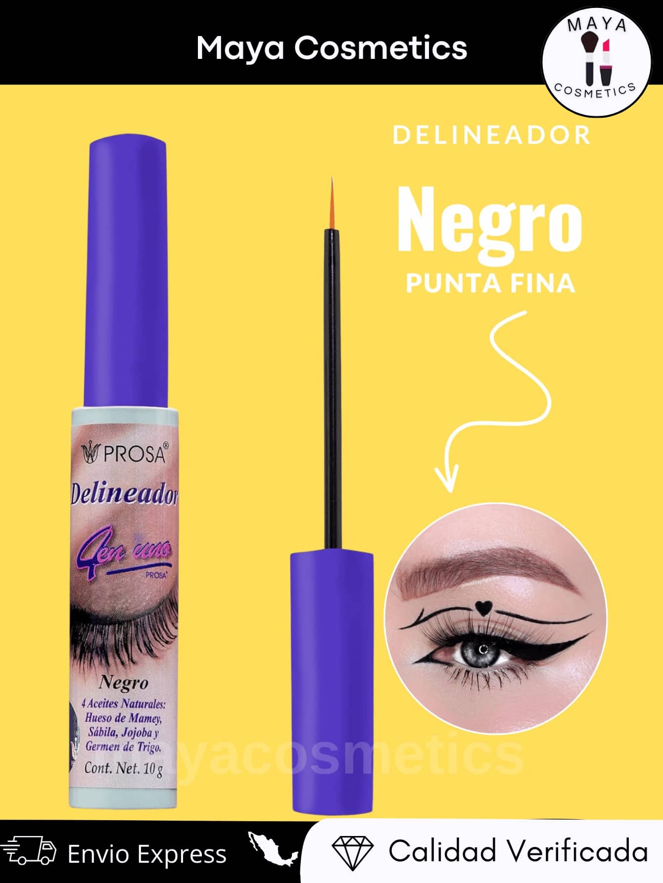 Delineador de Ojos Prosa 4 en 1  intenso water proof Impermeable delineador a prueba de agua punta fina