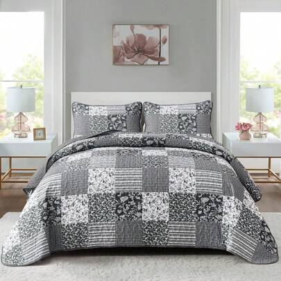 3 Pieces Black Grey Boho Queen King California King Size Reversible Bedspread Coverlet Set For All Season Soft Microfiber Bedding Set Pillowcase,Home Bed Room Decor, Christmas Day Gifts