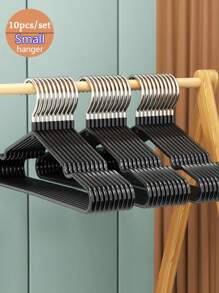 10cs/套家用小衣架 PVC涂层衣架 防滑无痕 加厚小衣架 婴儿小衣服悬挂晾晒支架 - 黑色 - 查看 2