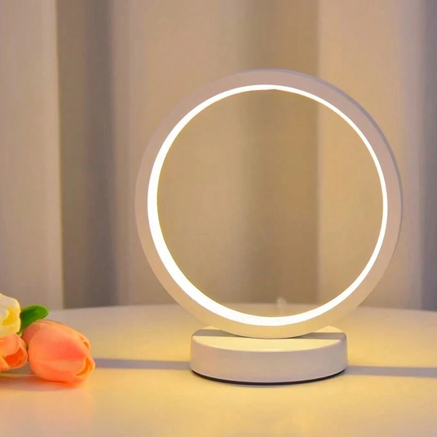 1pc Modern Circular Bedside Lamp, Bedroom Nightstand Light, Fixed Brightness Warm Light, Creative Design - Ring Light Warm Light - View 1