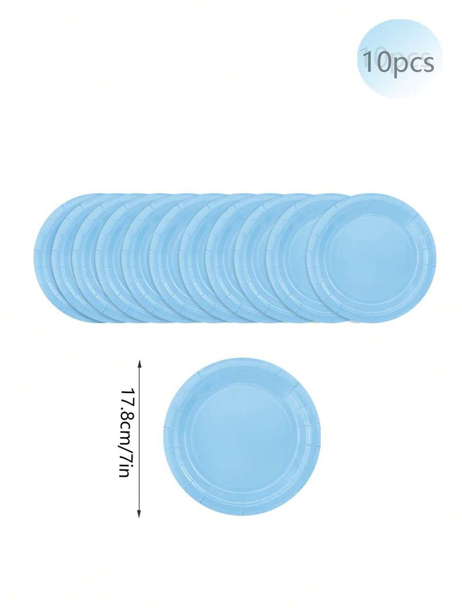 10pcs Light Blue Party Supply Set Including Paper Plates, Cups, Napkins
