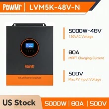 PowMr 5000W Solar Hybrid Inverter 48V DC To 110V AC 80A MPPT Controller PV 500V - US A Type Plug(110-127V) - View 1