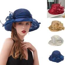 1pc Women's Vintage Floral Organza Derby Hat Kentucky Foldable Hats Fascinator Sun Hats UV Protection For Wedding Tea Party Hat, School