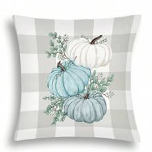 4 pièces/1 pièce Housses de coussin avec imprimé de lettre anglaise à carreaux gris de citrouille d'automne, housse de coussin de décoration de Thanksgiving pour canapé