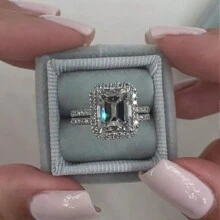 2 件银色合金戒指，带方晶锆石装饰，适合女性日常佩戴和订婚 - 銀色 - 查看 7