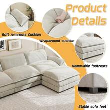 Sectional Sofa 3-Seat Movable Footrest Sofa L-Shaped Sofa With Reversible Toffee Chair - 白色 - 查看 3