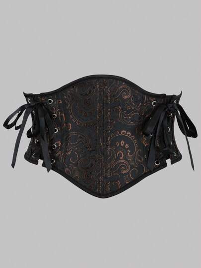 女式复古紧身胸衣提花系带束腰训练器紧身胸衣上衣修身塑身衣，适合万圣节