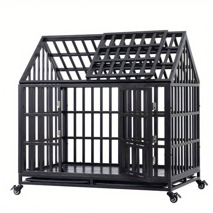 Heavy Duty Dog Cage Pet Crate With Roof - màu đen - Xem 1