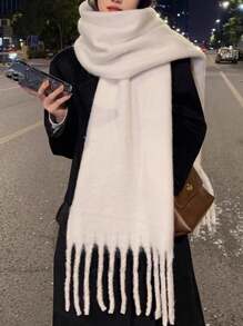 1pc Solid Color Women's Winter Scarf,  Winter Warm Neck,Autumn And Winter New Tassel Long Scarf, High-End And Thickened Warm And Cold Resistant Multifunctional Shawl Scarf, Suitable For Daily Use By Men And Women Accessories Women