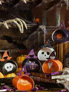 10pcs Halloween Candy Box Cartoon Ghost Pumpkin Party Snack Candy Packaging Bag Holiday Gift Box Gift Box Empty Box - Multicolor - View 1