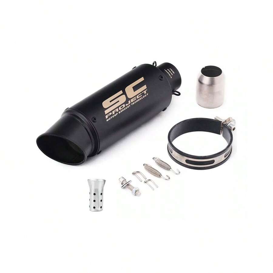 Tubo de escape universal para moto deportiva en ángulo, 51 mm de diámetro, adaptador de 38 mm. Modelos aplicables: tubo de escape universal para motocicleta de 38-51 mm (negro, plateado) - Negro - Ver 1