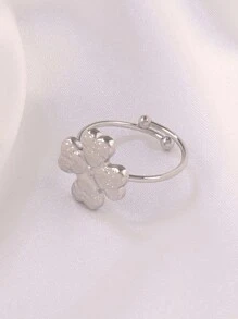 1 pieza Anillo abierto de trébol de cuatro hojas de acero inoxidable para mujeres, joyería impermeable con baño de oro de 18K y flor ajustable