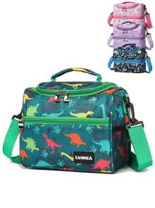 1pc Dinosaur Themed Insulated Lunch Bag, Unisex, Cute Insulated Lunch Box Set With Handle And Detachable Shoulder Strap, Reusable, Insulated Lunch Bag Set With Detachable Shoulder Strap - Multicolor - View 1