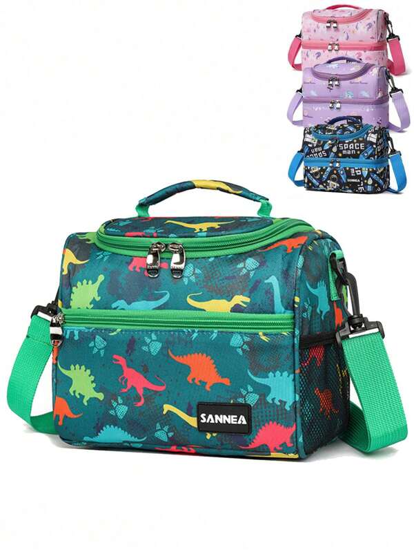 1 Pc Kids Lunch Bag For Boys&Girls, Dinosaur Insulated Lunch Bag For Kids Children Cute Insulated Cooler Thermal Meal Tote Kit With Handle And Detachable Shoulder Strap, Reusable Insulated Cute Thermal Meal Tote Kit For Toddler With Detachable Shoulder Strap For Daycare School DinosaursWomanLunch Box BagFor Women LadiesSchool Supplies Stuff Accessories