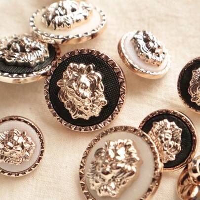 6/12 件复古花卉双色塑料狮子装饰纽扣，适用于毛衣、羊毛衫、外套 DIY 缝纫配件