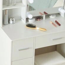 Favourite Gift Dressing Table Vanity Stool Set With  Makeup Mirror Drawers Shelves 10 LED Bulbs - White - View 7