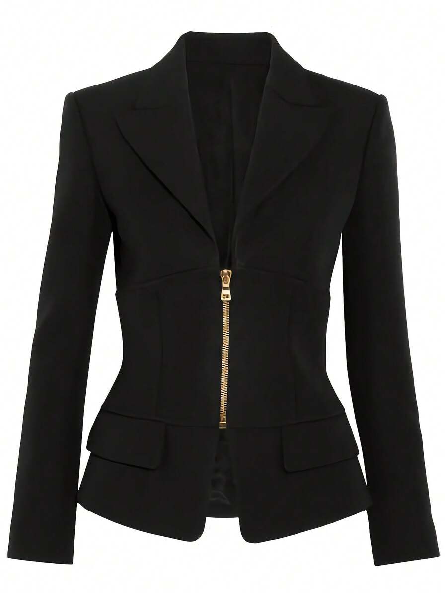 女士休闲日常拉链长袖西装外套