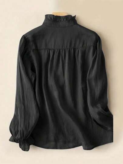 Women's Spring/Summer Solid Color Ruffle Collar Long Sleeve Casual Shirt