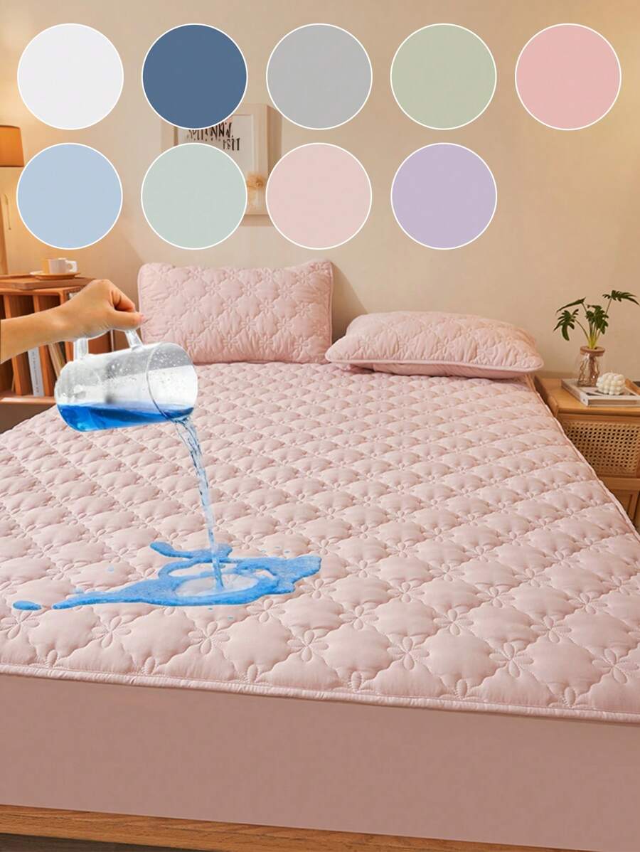 1pc Waterproof Mattress Protector, Soft & Breathable, Dust Mite Resistant, Waterproof & Dustproof, Suitable For Bedroom, Guest Room And Dormitory, Fits Twin, Full, Queen, King Size Beds, Machine Washable, Waterproof Mattress Cover - Pink - View 1