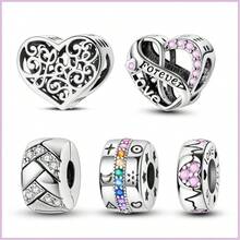 一件式 925 纯银镂空爱心吊饰彩色方晶锆石安全扣夹塞串珠跳动的心形吊饰适用于 DIY 手链蛇骨链首饰制作女士首饰 - 銀色 - 查看 1