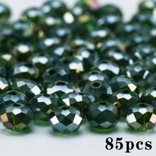 4mm, 6mm, 8mm Cuentas de cristal facetadas planas de color verde oscuro AB, cuentas de vidrio en forma de rueda para joyería, pulsera, collar y manualidades