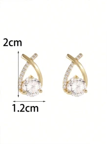 1pair Luxury & Elegant Twist Waterdrop Cubic Zirconia Stud Earrings For Decoration