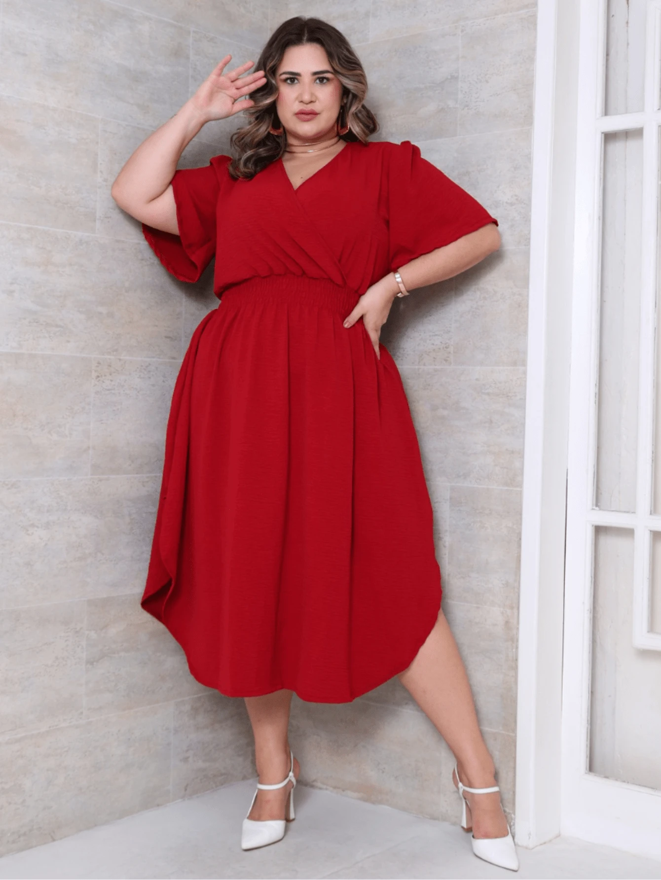 Plus Size Dresses - 紅木色 - 查看 1