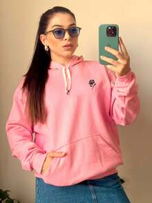 Women's Kangaroo Sweatshirt Warm Hoodie Various Colors Printed Outing Training Gym Flor 7009 - Hồng - Xem 2