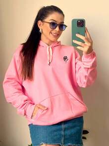 Women's Kangaroo Sweatshirt Warm Hoodie Various Colors Printed Outing Training Gym Flor 7009 - Hồng - Xem 4