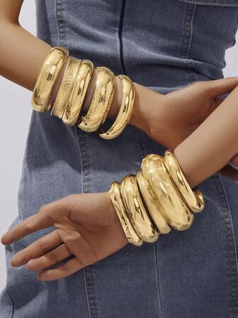 Fashion this season F&S 1入簡約時尚全配開口式復古高級金屬手環，適合女性日常、工作、上下班、派對、酒吧、音樂節、夏季、浪漫約會和情侶假日的裝飾
