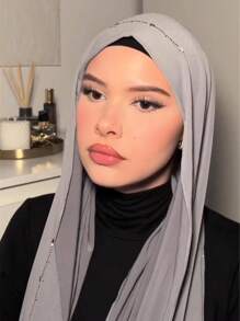 1 Chiếc Khăn Trùm Đầu Mềm Mại Bằng Vải Jersey Trơn Hot Diamond Cho Nữ, Khăn Trùm Đầu Dài Thường Ngày Bằng Vải Thun Màu Trơn, Thích Hợp Sử Dụng Hàng Ngày - Xám - Xem 3