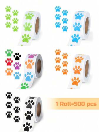Finego 500 张爪子贴纸 1 英寸彩色狗贴纸自粘爪子足迹贴纸卷小狗爪子标签用于礼物、邮寄、信封封口、儿童教室装饰，6 种颜色