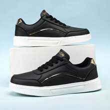 Women's Casual White Tennis Shoes Comfortable Light And Soft Force Shoes - Preto-Dourado - 查看 6