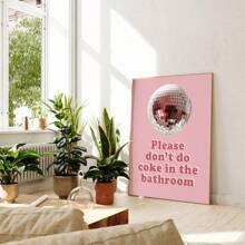 请勿在浴室操作，粉色墙饰，可打印艺术品，复古印刷品，学院风墙饰，迪斯科艺术，复古时尚装饰，无框，帆布，海报，礼物，生日，毕业 - 粉色 - 查看 5