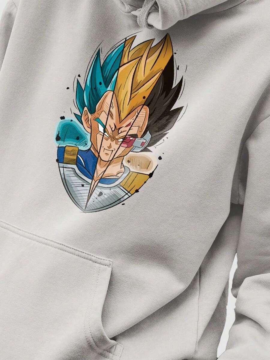 Genuine Grit Men's Kangaroo Sweatshirt Printed DBZ Vegeta - 灰色 - 查看 1