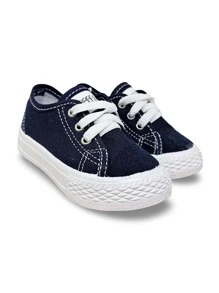 tenis lona niño niña unisex choclo casual urbano moda zapatillas confort para caminar gym 12mx-21mx primeros pasos a 10 años escolar negro azul - Azul Marino - Ver 1