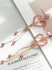 1 对时尚粉色心形吊坠闪亮水晶流苏吊坠耳环，女士迷人耳环 - 粉色 - 查看 6