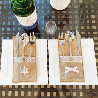 5 件套圣诞餐具架，餐厅和酒店装饰亚麻布和粗麻布圣诞餐具套装