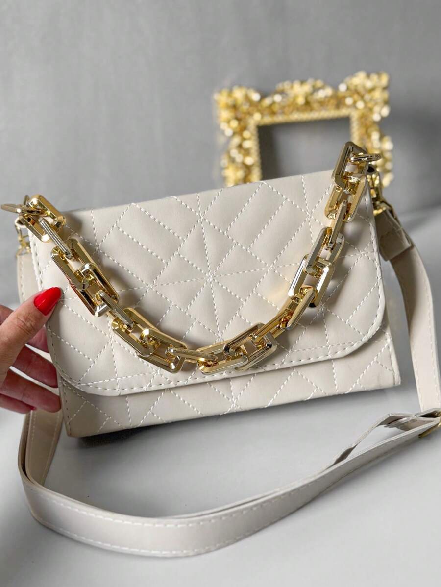 Luxury Women's Handbag And Crossbody Chain Strap - Khaki - View 1