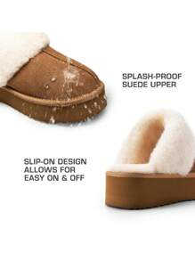 Women's Genuine Suede Fuzzy Cozy Memory Foam Waterproof Slippers Platform Shoes Stylish Indoor Outdoor Comfort Winter Holiday Gift - Màu Tím - Xem 2