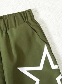Girls Casual Pentagram Pattern Short-Sleeved Trousers Suit - Multicolor - View 5
