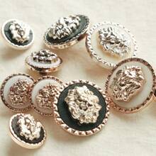 6/12 piezas Botones de plástico con decoración floral vintage bicolor en forma de león para suéter, cárdigan, abrigo DIY accesorios de costura - Blanco y Negro - Ver 7