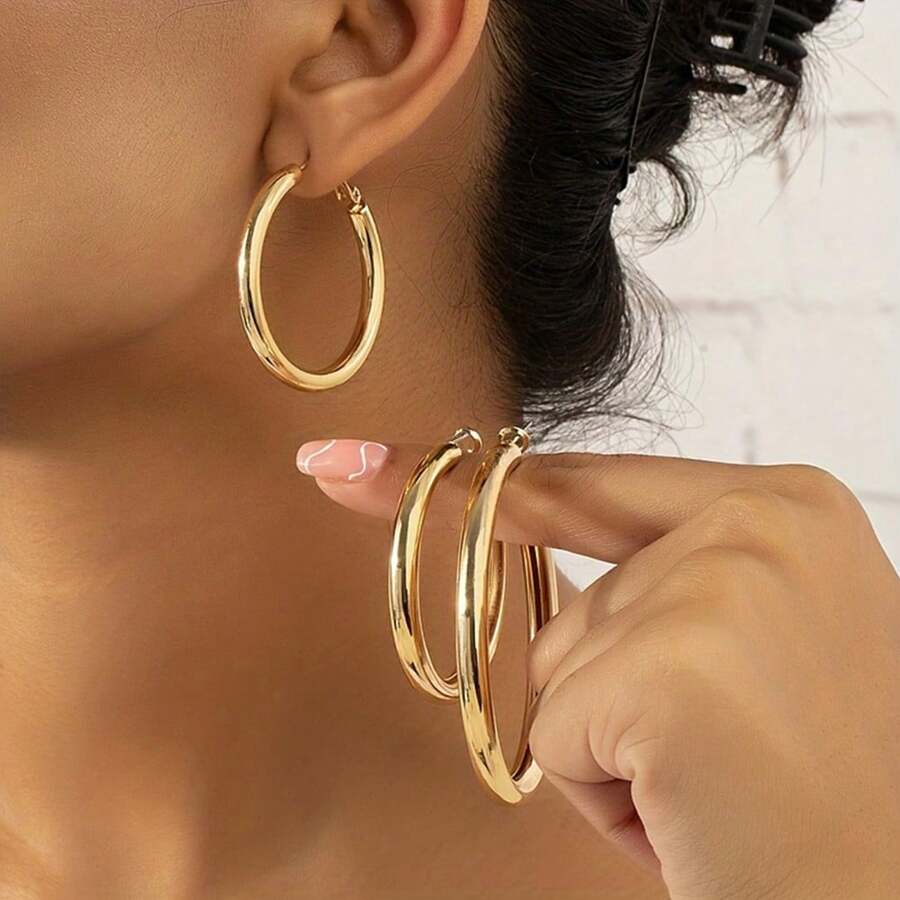 2 Stücke dicke goldene Creolen Ohrringe für Frauen, hypoallergene goldene Creolen Ohrringe für Frauen