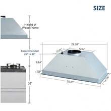 Range Hood, 30 Inch Stainless Steel Built-In Kitchen Hood, Ducted/Ductless Convertible Vent Hood, 400 CFM, 3 Speed Stove Exhaust Fan Insert Range Hood, Button Control, LED Lights - White - View 2