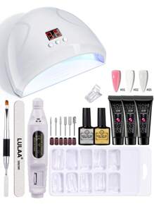 LULAA 17pcs Gel Nail Polish Set: Gel Polish, Soak Off Base Coat, No Wipe Top Coat, UV/LED Lamp, Nail File, Nail Tips, Crystal Nail File, Nail Brush - Salon Quality Manicure At Home, Great Gift For Her