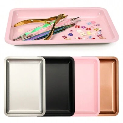 1PC Stainless Steel Cosmetic Storage Tray Jewelry Tray Plate Doctor Surgical Tray Desktop Storage Tool Metal Nail Art Tray Back To School
